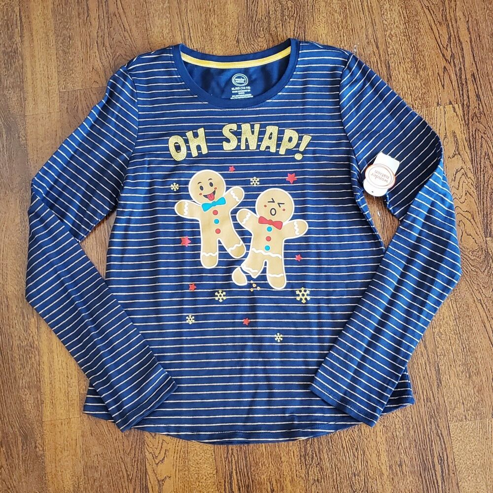 NWT Wonder Nation Oh Snap Holiday Long Sleeve Graphic T-Shirt Sz XL 14-16